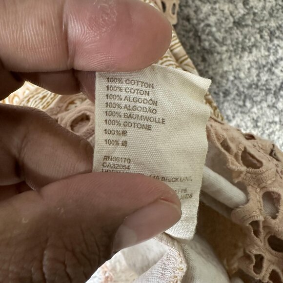 Let Me Be Shirt Womens XS Beige Lace Trim Boho‎ Eyelet Ruffle Sleeveless Top - Picture 5 of 6